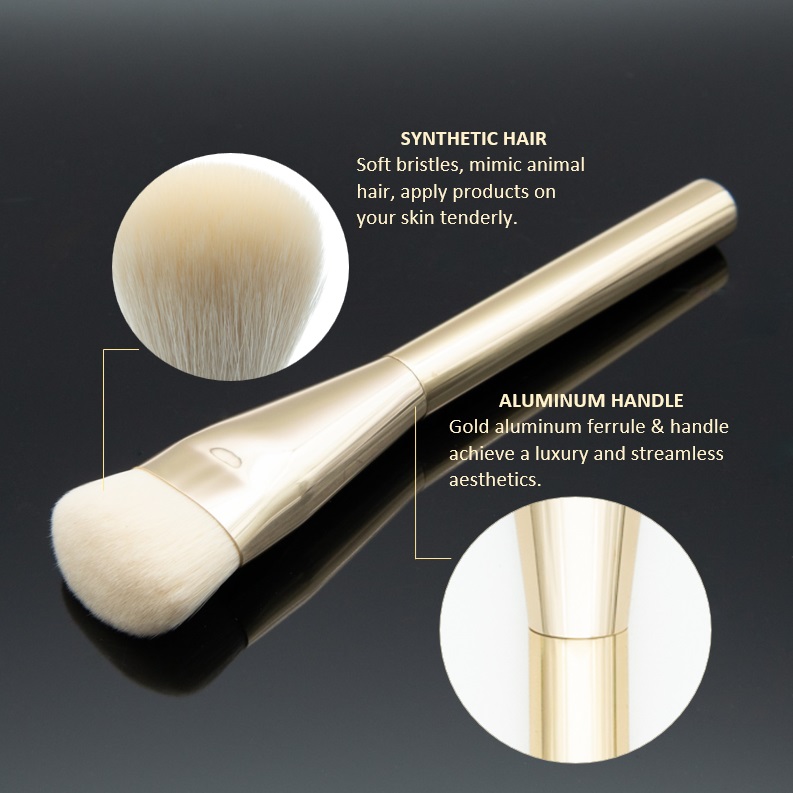 Custom Private Label Fashion Style Soft White Hair 3 Pcs Gold Makeup Brush Set With Foundation Brush