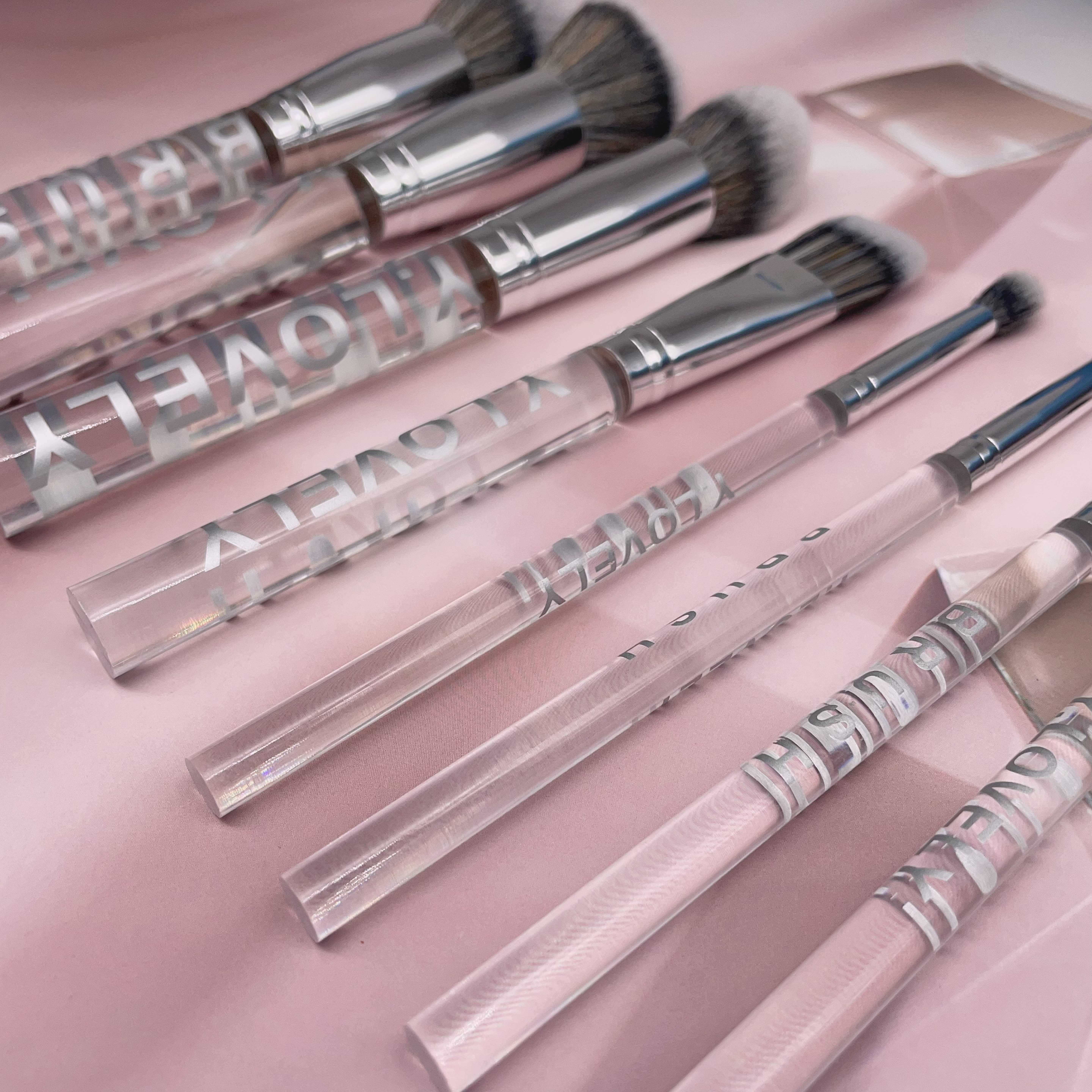 YRX OEM 8pcs Transparent Plastic Handle Synthetic Hair Eco-friendly Long-Lasting Handcrafted Makeup Brush Logo Foundation Eye