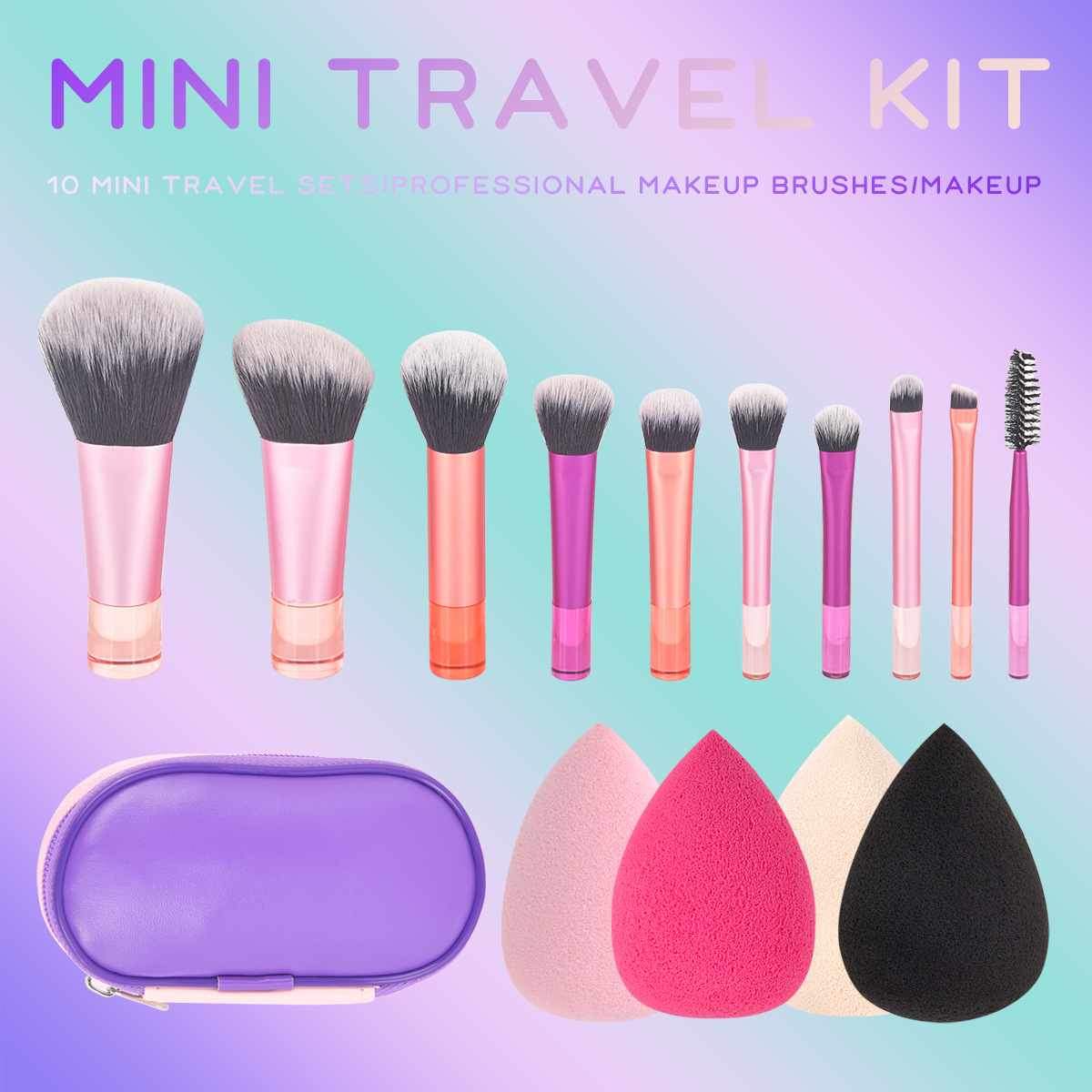 Portable 10pcs Mini Makeup Brushes Soft Vegan Hair Transparent Mini Handle Travel Makeup Brush Set With Bag
