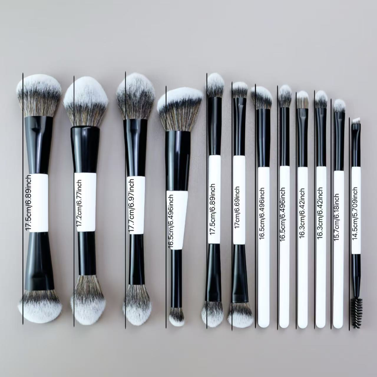 Hot Selling Dual-Ended Black White Multi-Functional Makeup Brush Double Sided Foundation Contour Concealer Brushes Set 12pcs