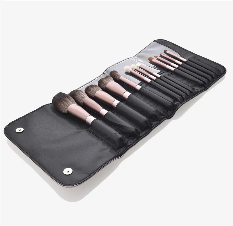 12PCS Vegan Makeup Cosmetic Brush Set with Folding Bag
