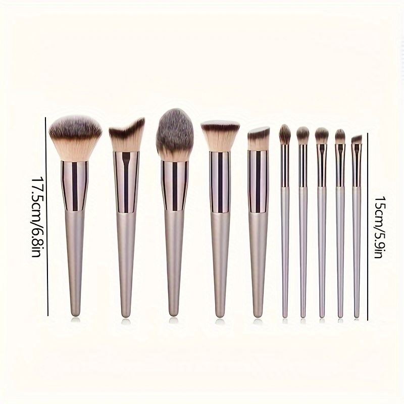 10-Piece Synthetic Hair Makeup Brush Set-Champagne Finish Eyeshadow Foundation Multi-Functional Professional Set Plastic Handles