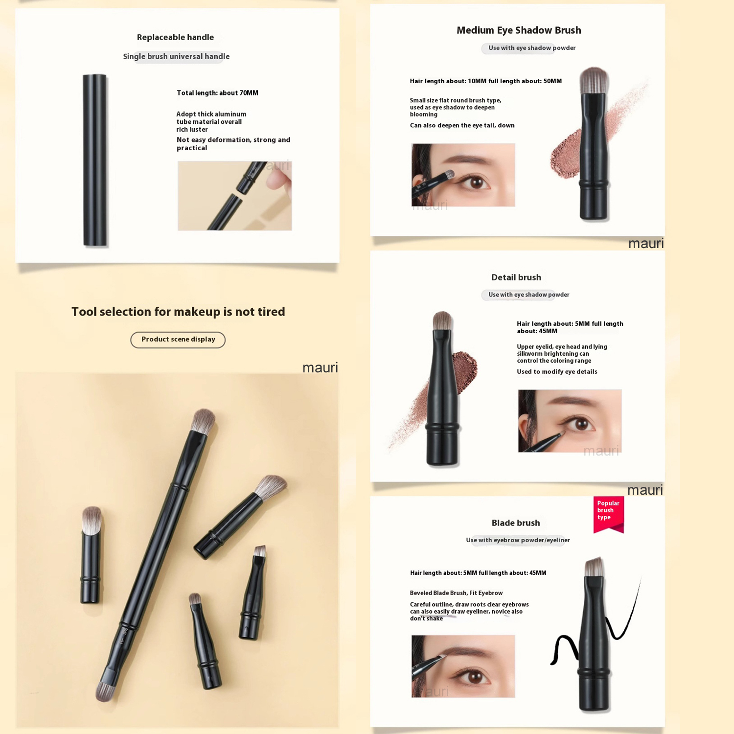 New Variety Portable Removable Replacement Head Pocket Portable Nose Shadow Concealer Eye Shadow Makeup Brush Set