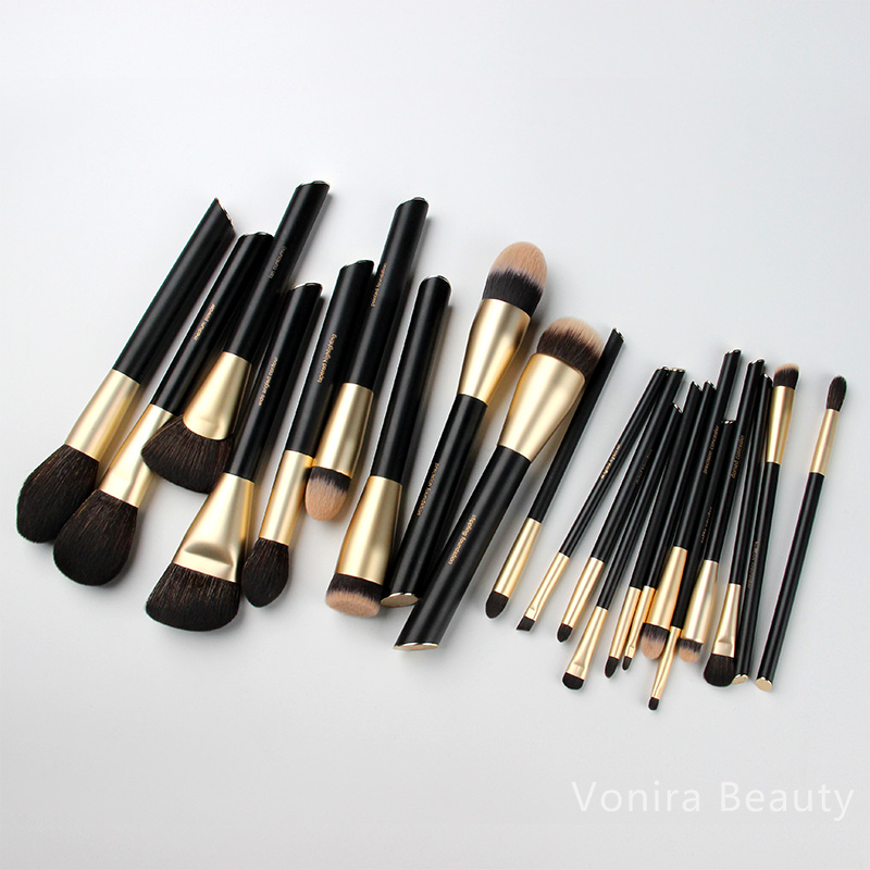 Vonira Pro Black Gold 22 Pcs Makeup Brush Set Powder Foundation Cosmetic Tool Set Pinceaux De Maquillage Custom Private Label