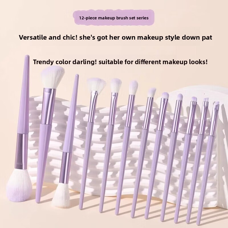 12-Piece Portable Soft-Bristle Makeup Brush Set for Face Premium Blush Loose Powder Eyeshadow Eyeliner &amp; Beauty Tools