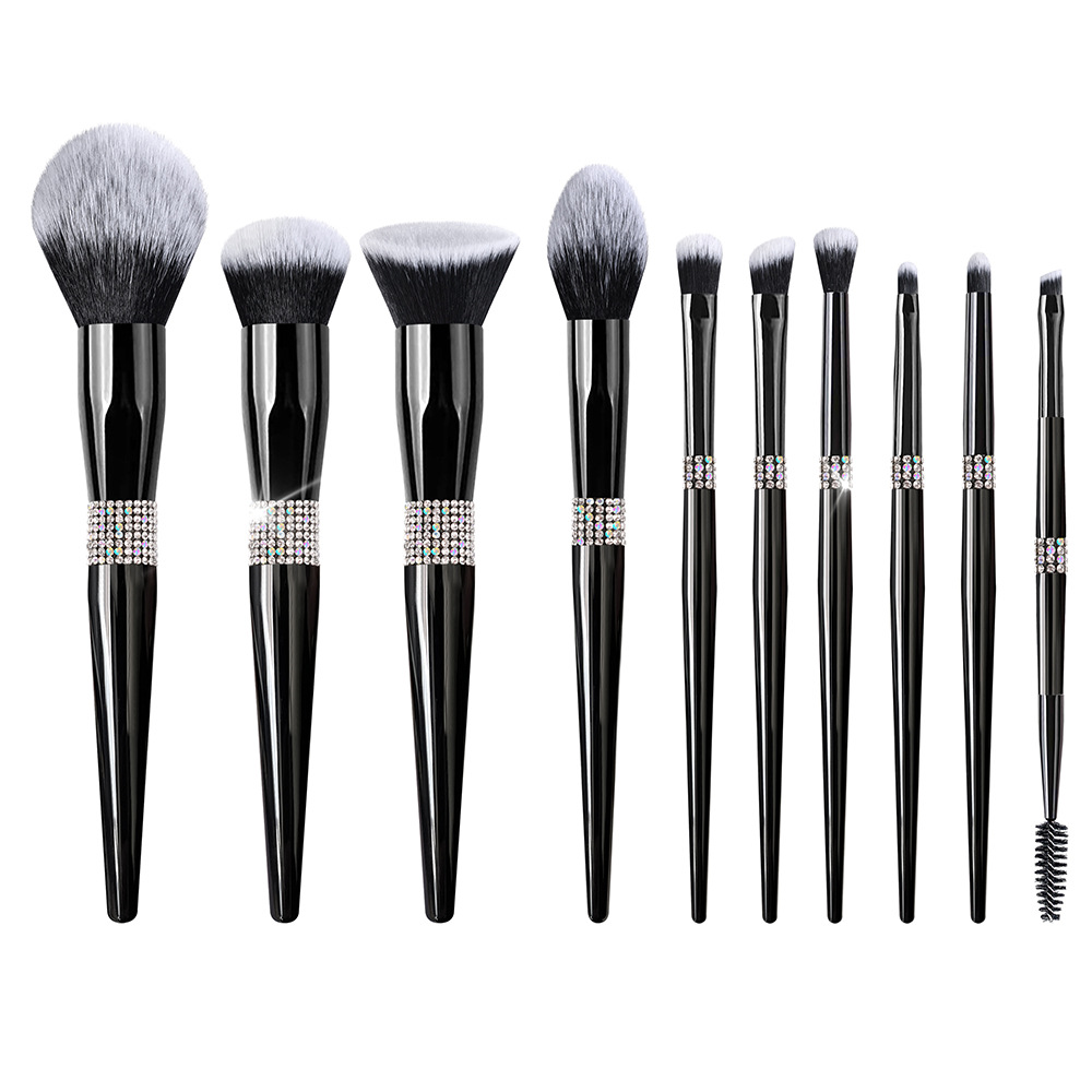 Private Label Black Sparkling Makeup Brush Set 10-Piece Collection