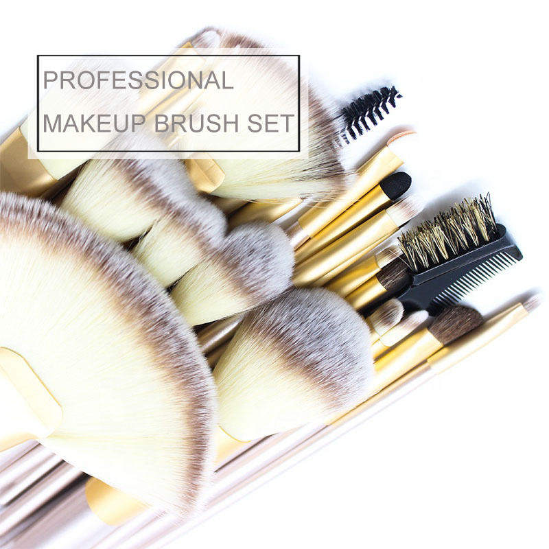 Personalized Unique Luxury 24-Piece Private Label Foundation & Powder Makeup Brushes Set Eye Use Wood Handles Synthetic Hair