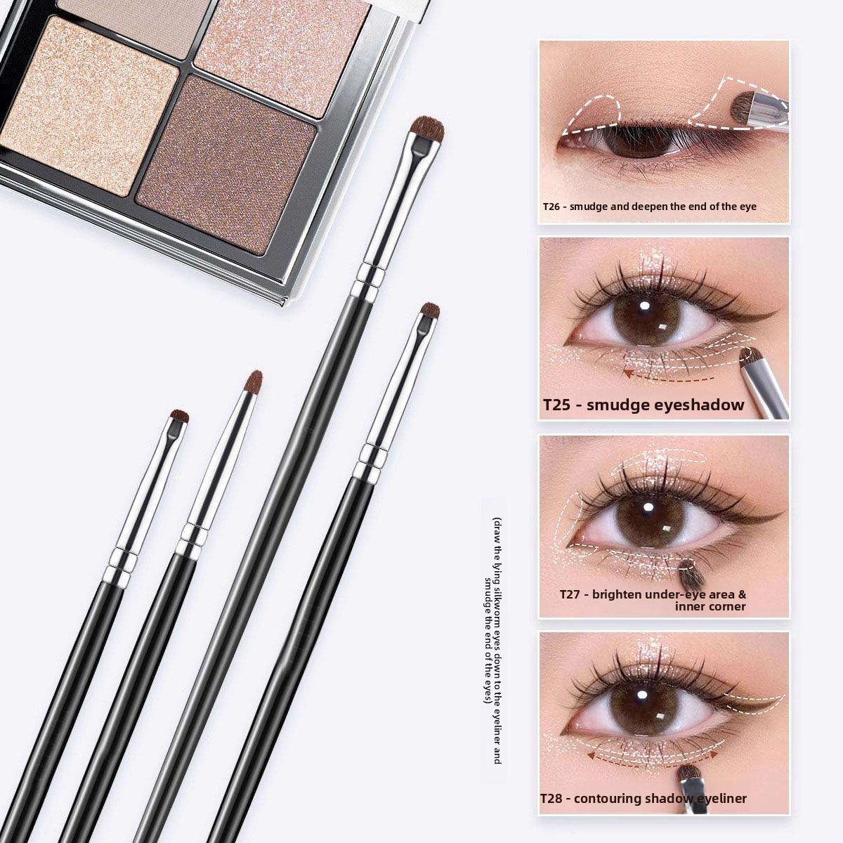 4-Piece Natural Hair High Quality Eye Shadow &amp; Concealer Makeup Brush Set With Plastic Handle For Travel
