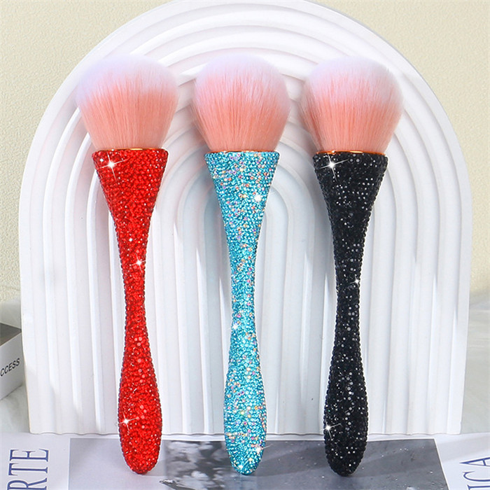 Bling Crystal Rhinestone Diamond Portable Inlaid Blusher Soft Hair Nail Eyebrow Brush for Makeup Loose Powder Cosmetic Set