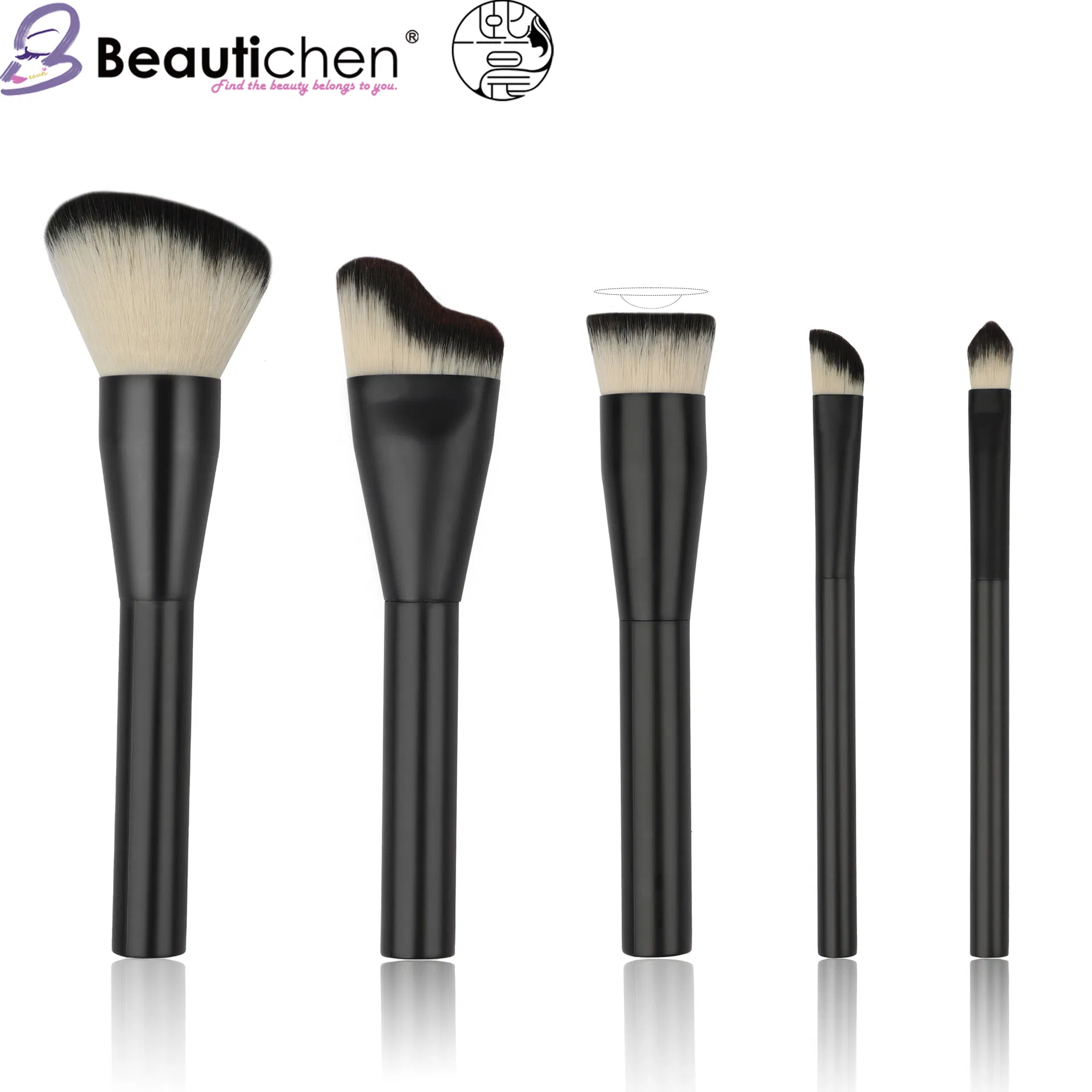 Beautichen 5PCS Black Wood Handle Luxury Makeup Brush Set - Plush Bristles Loose Powder &amp; Blush Brushes, Ready Stock Cross-Border Wholesale