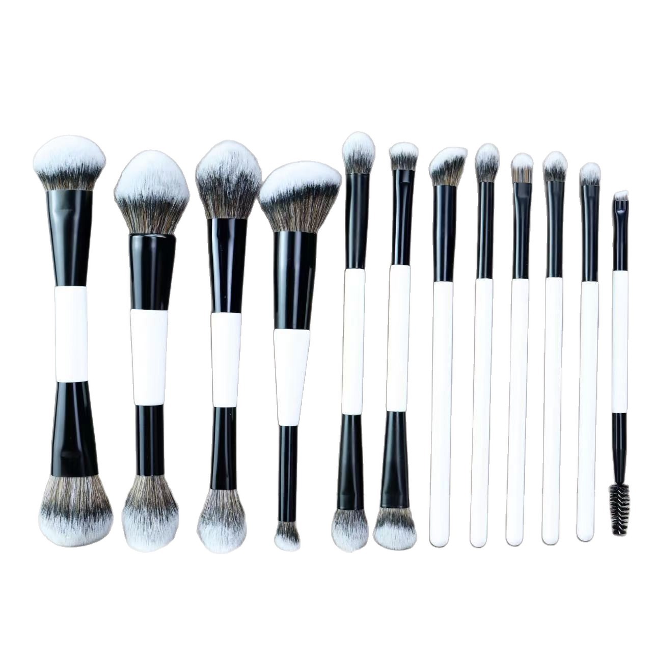 Hot Selling Dual-Ended Black White Multi-Functional Makeup Brush Double Sided Foundation Contour Concealer Brushes Set 12pcs