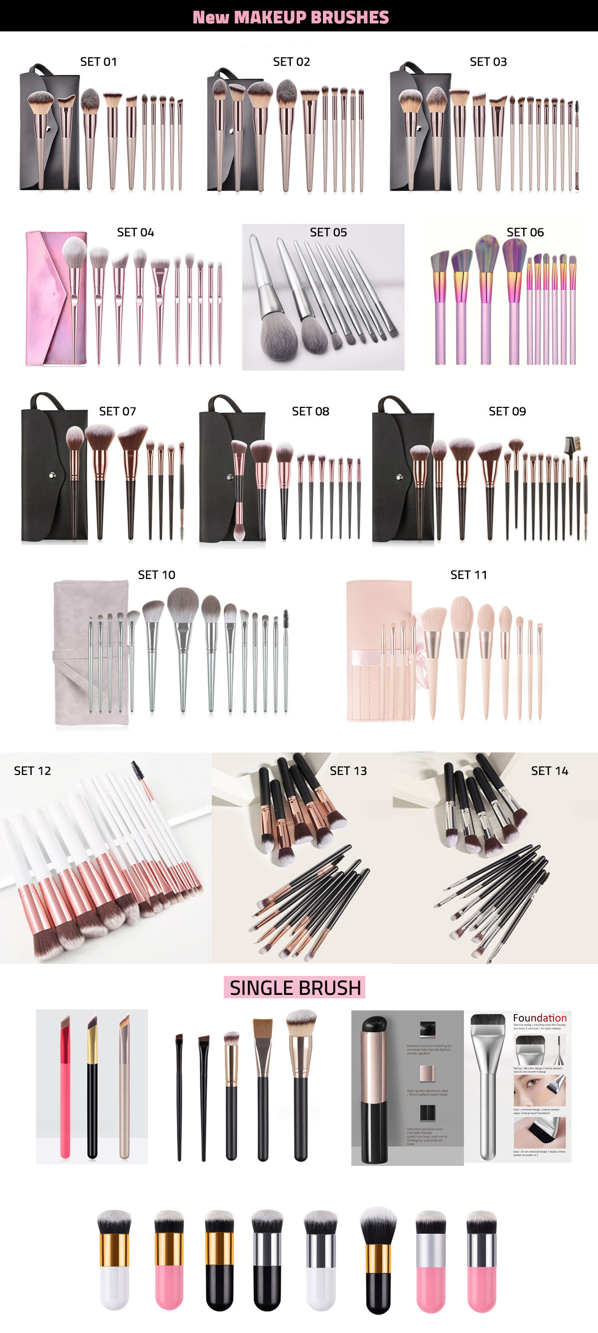 Wholesale Private Label Black High Quality Vegan Eye Shadow Face Makeup Brush Set