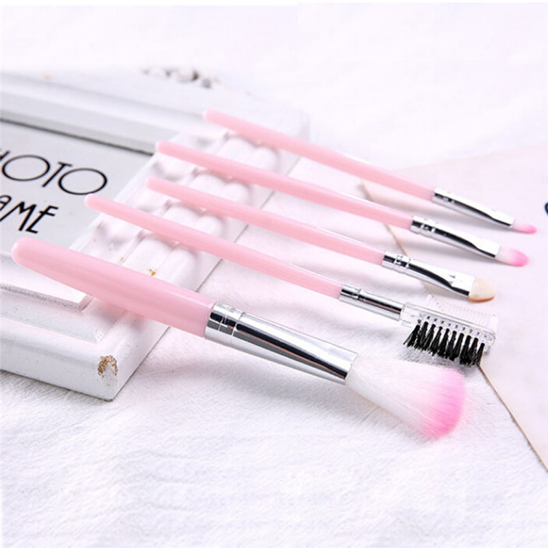 5pcs/set Professional Pink Makeup Brushes Set Smudge Eyeshadow Eyeliner Eyebrow Brush Lip Make up Brush Kit