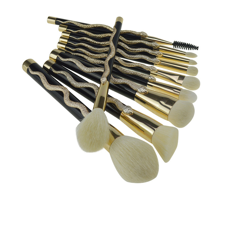 Luxury Makeup Tools 10PCS 3D Snake Shape Makeup Brushes Set with Barrel Holder