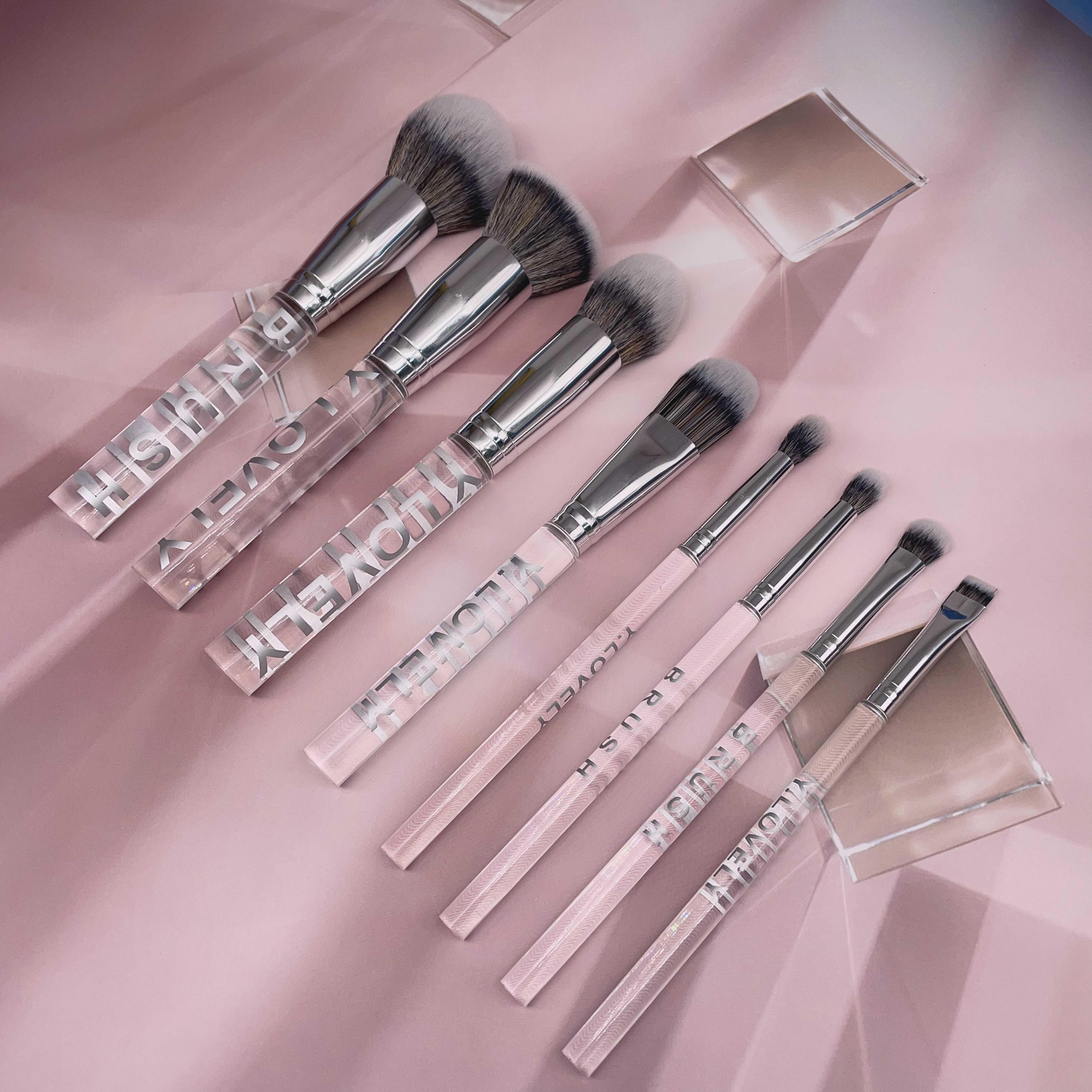 YRX OEM 8pcs Transparent Plastic Handle Synthetic Hair Eco-friendly Long-Lasting Handcrafted Makeup Brush Logo Foundation Eye