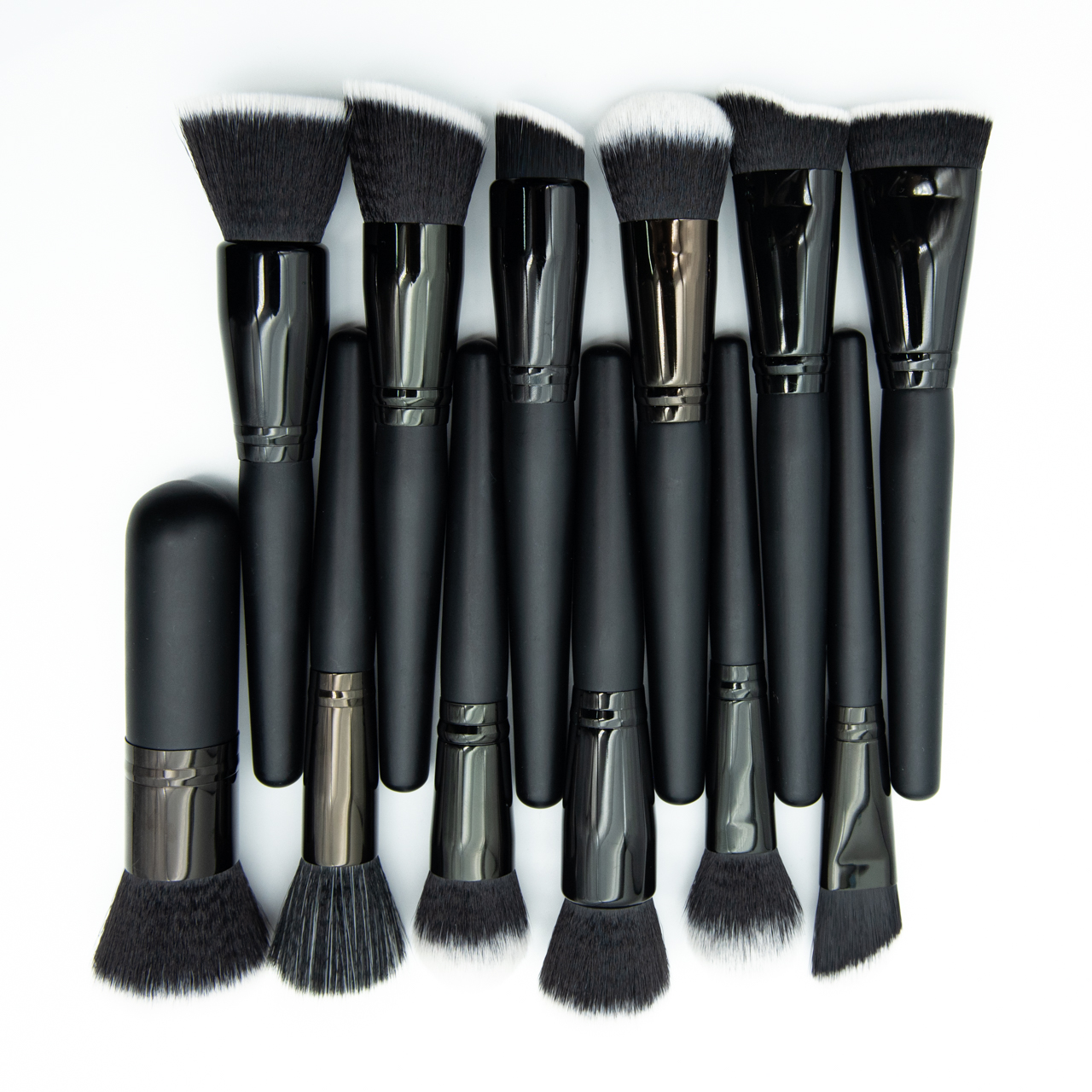 12-Piece Makeup Brush Set with Black White Fiber Black Wood Handle for Permanent Makeup Training Tool