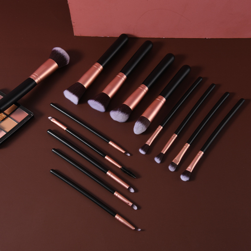 14pcs Rose Gold Wooden Handle Makeup Brush Set Eye Shadow Loose Powder Cosmetic Brushes Beginner-friendly Cosmetic Bag for Face