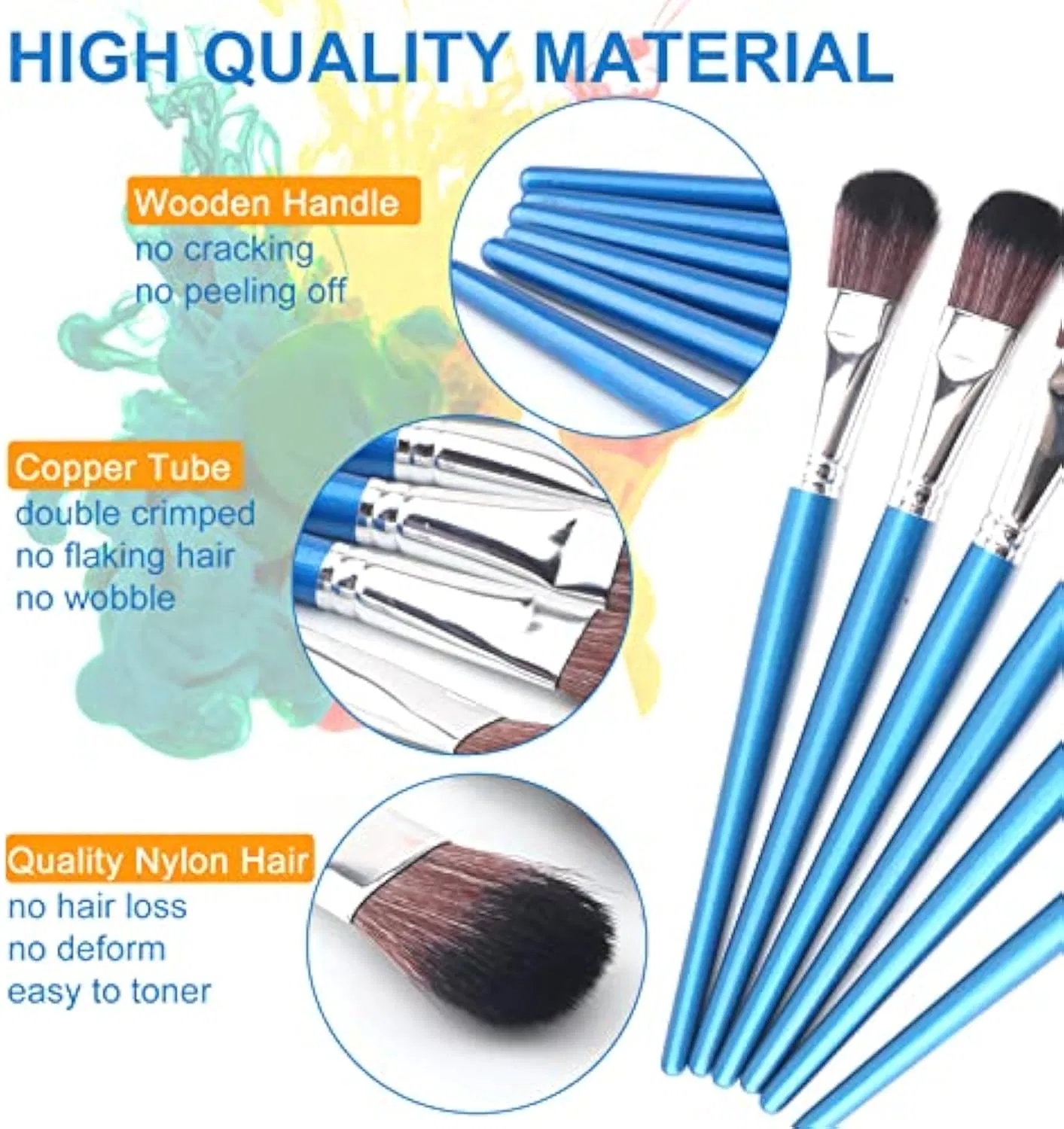 Oval Blending Brushes for Acrylic Painting with Short Wooden Handle