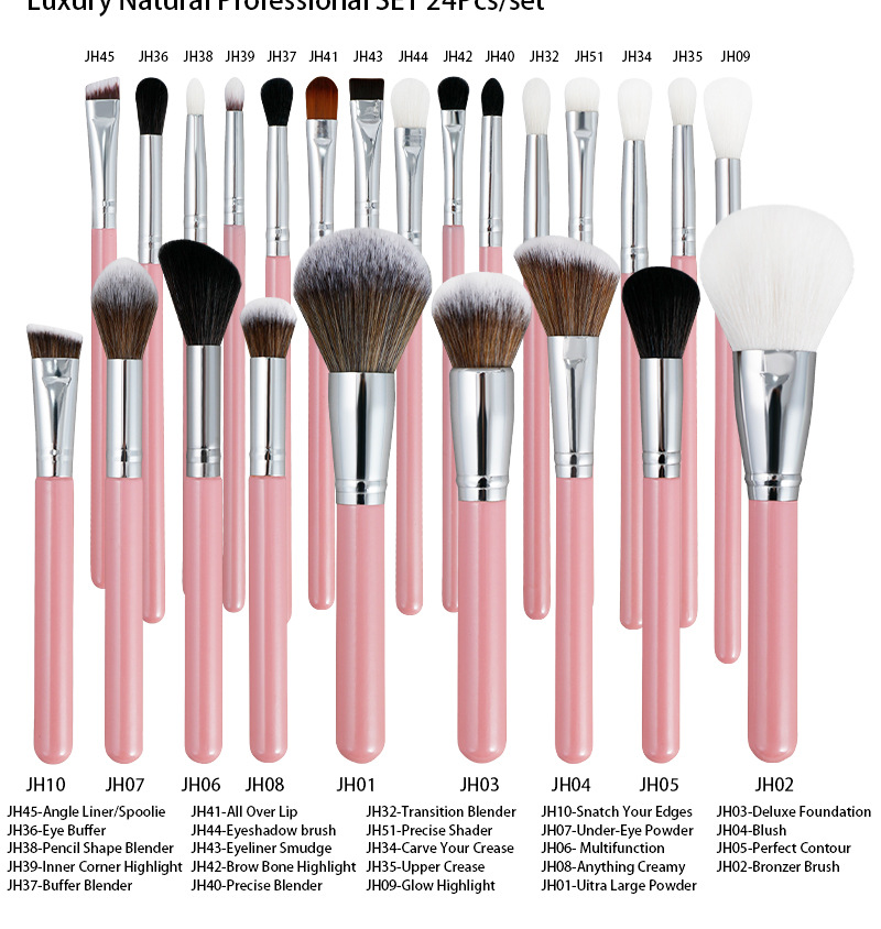 Wholesale 24pcs Cosmetic Brush Set High Quality Vegan Cruelty Free Custom Logo Professional Private Label Luxury Makeup Pink