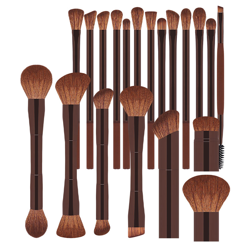 Private Label Customizable New Design Double-Ended Synthetic Hair Face Flat Multi-Use Travel-Friendly Makeup Brushes Set