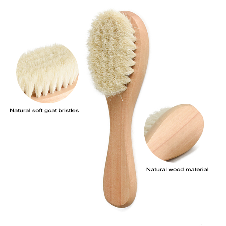 Custom Natural Wool Brush Wooden Baby Hair Brush, High Quality Brushes Set Newborns Gift