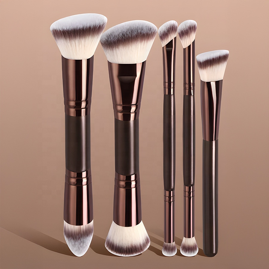 Cross-border New Double-headed 6-Piece Face Makeup Brush Set Flat Brush Foundation Blush Loose Powder Synthetic Fibre Soft Hair