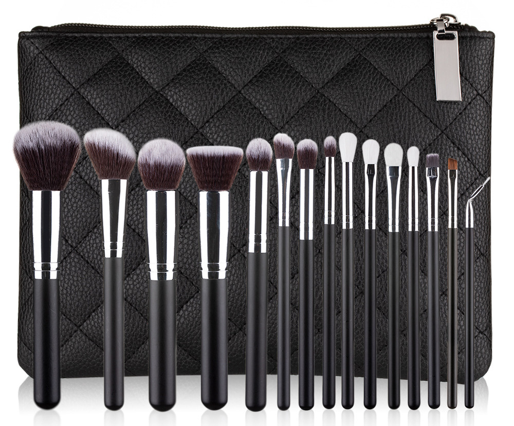 High Quality 15pcs Synthetic Makeup Brush Set Zipper PU Pouch Included