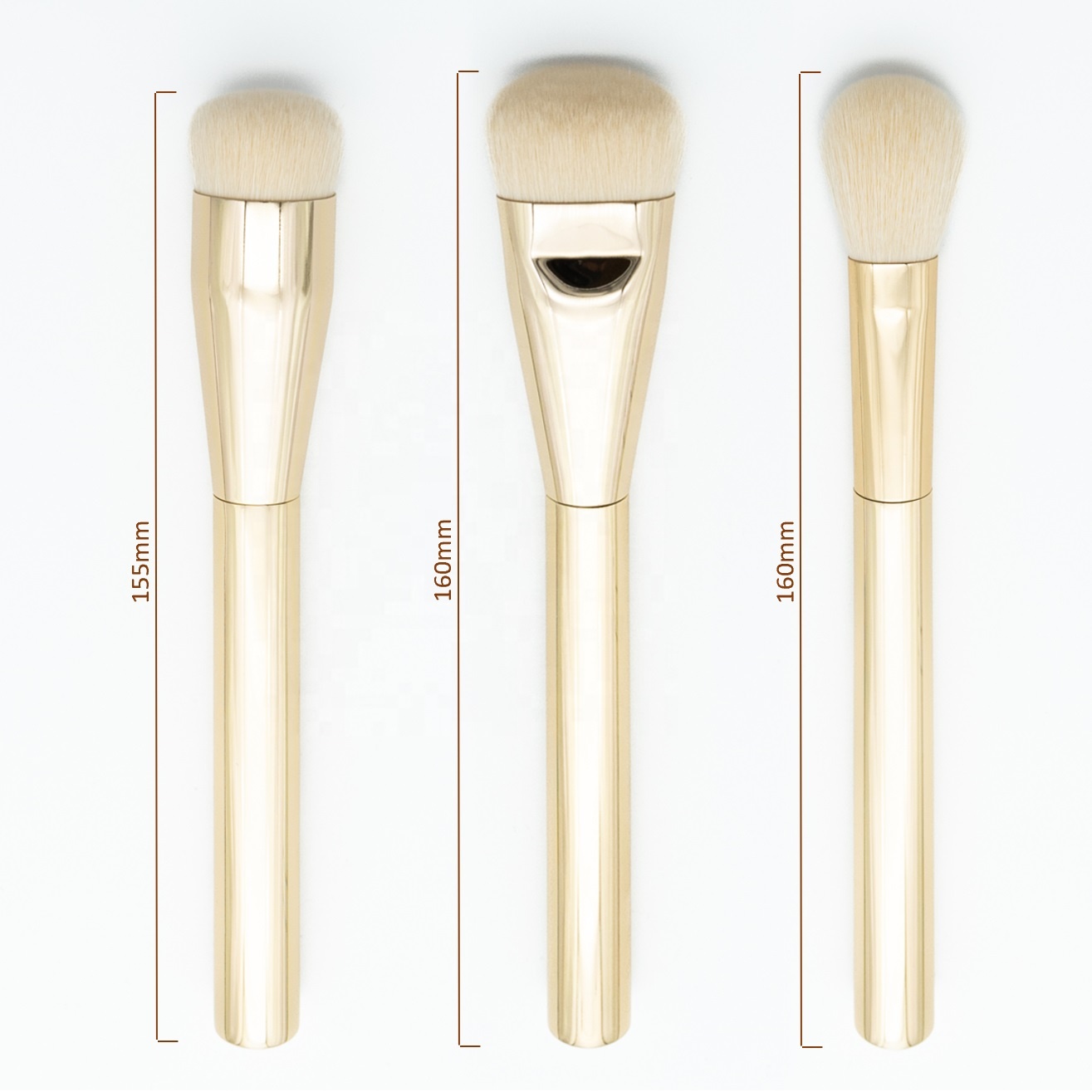 Custom Private Label Fashion Style Soft White Hair 3 Pcs Gold Makeup Brush Set With Foundation Brush