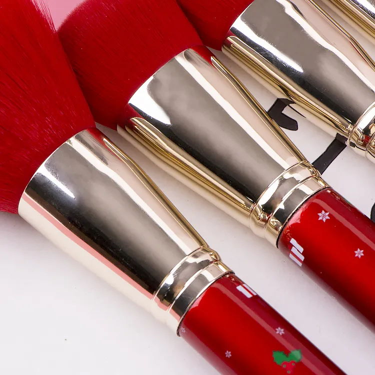 Christmas Gift 10 PCS Red Handle Premium Synthetic Hair Vegan Makeup Brush Set