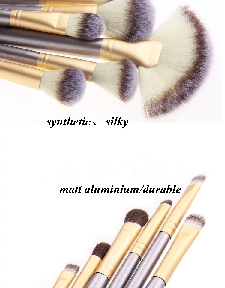 7/12 Pieces/15 Pcs/18 Piece/24 Custom Logo High End Makeup Tools Champagne Eco Friendly Customize Nylon Makeup Brush Set