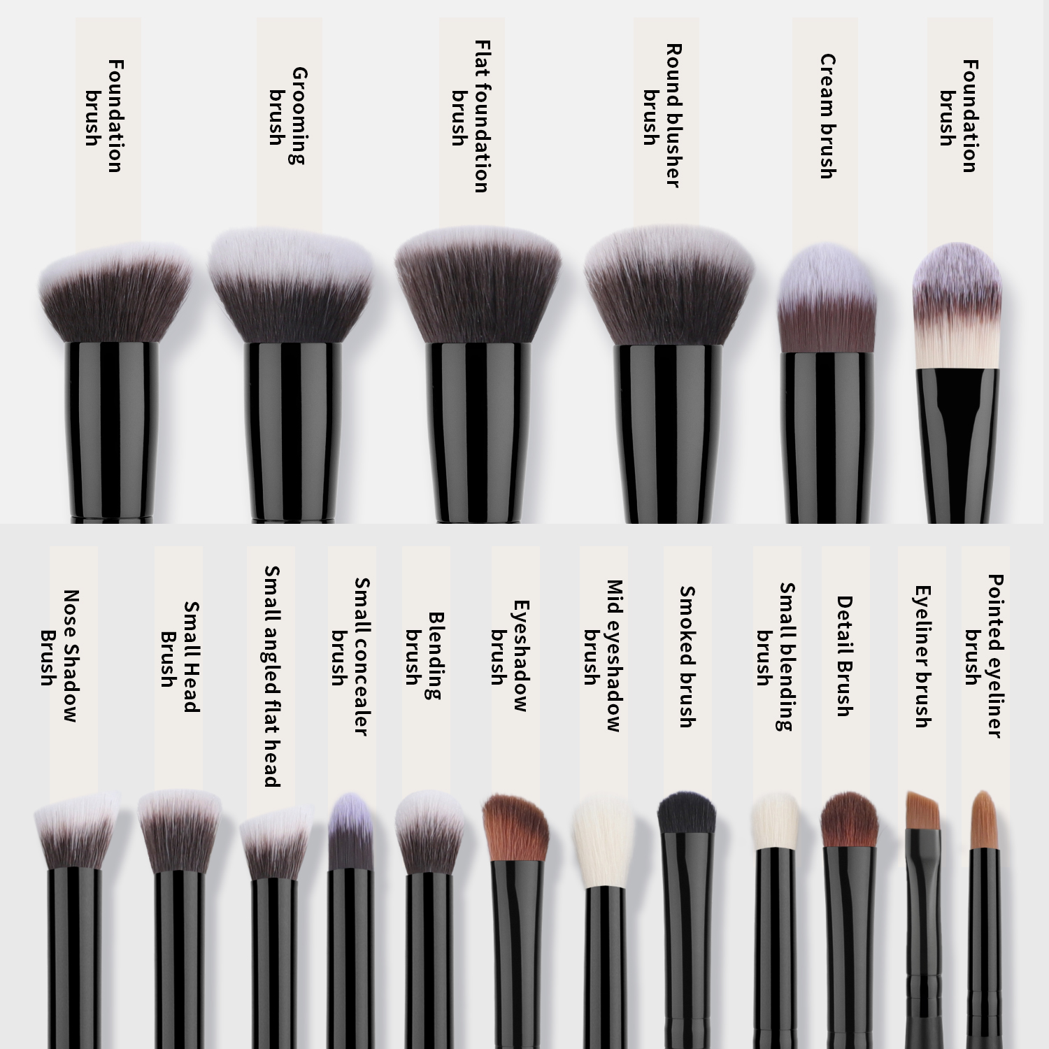 HMU Rich Stock 18pcs Black Make up Brushes Vegan Synthetic Hair Wood Handle Custom Private Label Cosmetics Makeup Brush Set