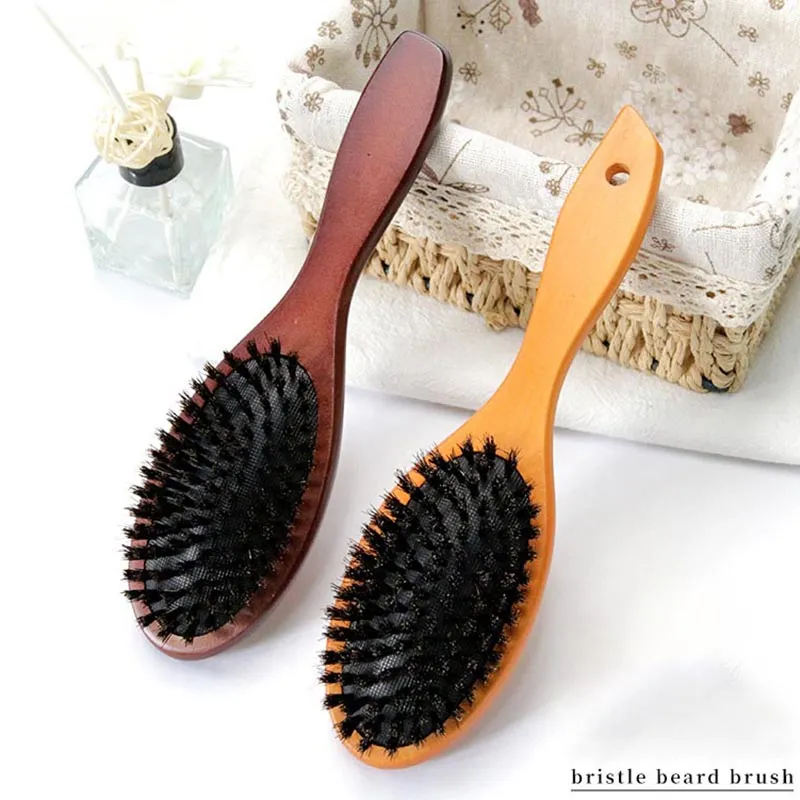 Boar Bristle Hair Brush Natural Beech Comb Hairbrush Massage Brushes