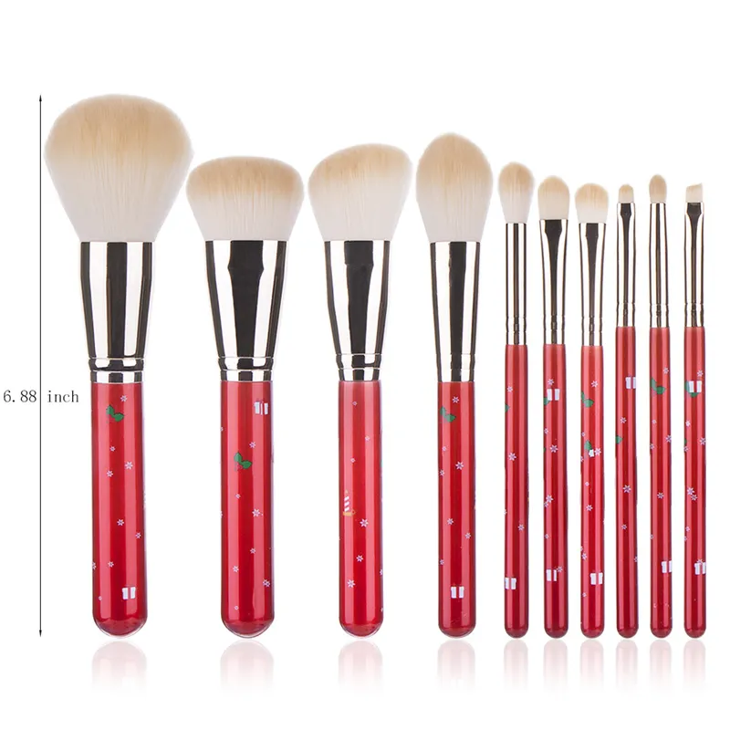 Christmas Gift 10 PCS Red Handle Premium Synthetic Hair Vegan Makeup Brush Set