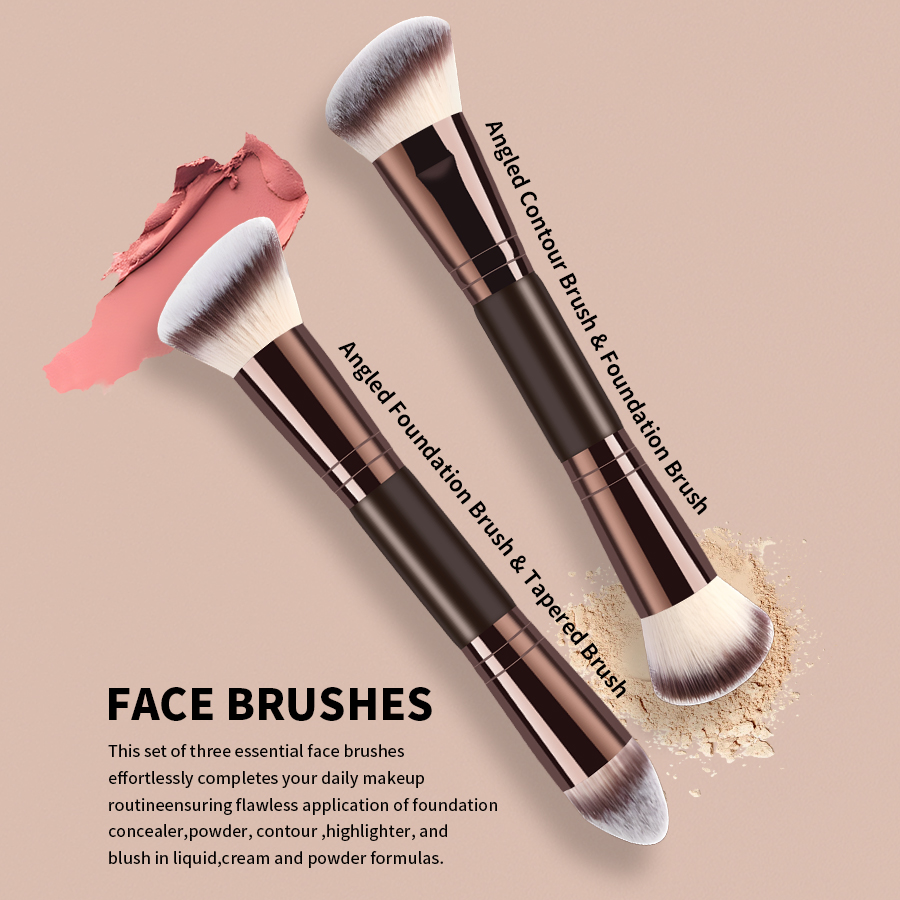 Dual-Ended Eye Makeup Brush Set with Triangle &amp; Finger Puffs | OEM Private Label Beauty Tools