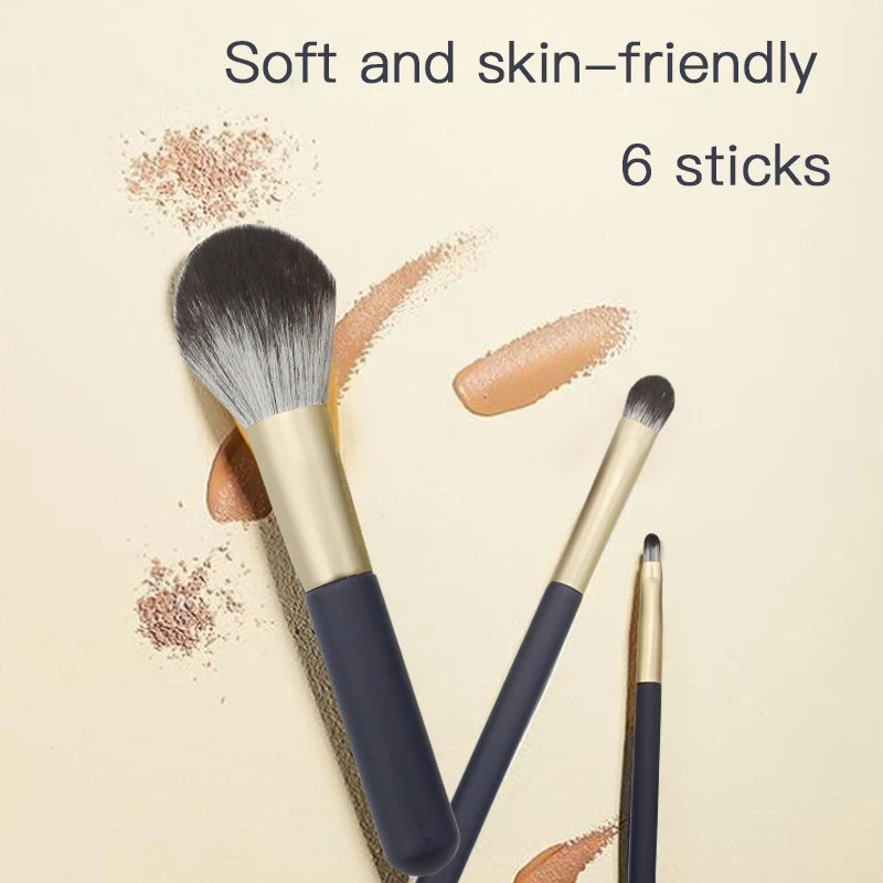 6 PCS Makeup Brushes Set Premium Synthetic Kabuki Foundation Blending Face Powder Mineral Eyeshadow Make up