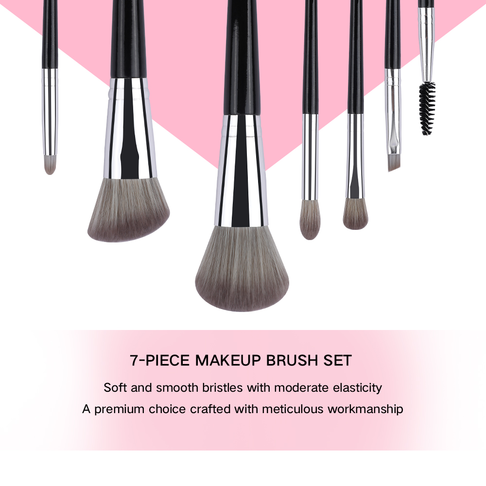 Wholesale 7-pieces in One Custom logo Eco-friendly Wooden Handle Powder Foundation Eyeshadow Makeup Brush Set