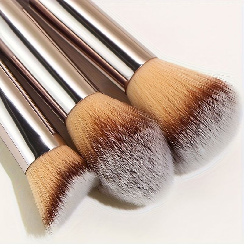 10-Piece Synthetic Hair Makeup Brush Set-Champagne Finish Eyeshadow Foundation Multi-Functional Professional Set Plastic Handles