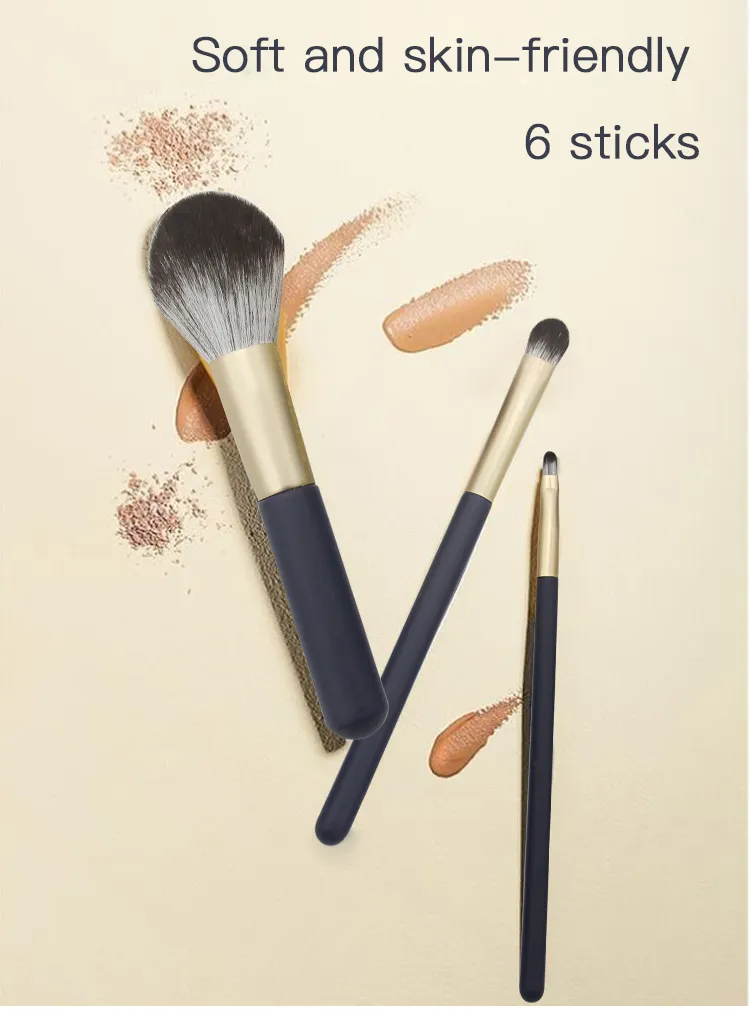 6 PCS Makeup Brushes Set Premium Synthetic Kabuki Foundation Blending Face Powder Mineral Eyeshadow Make up