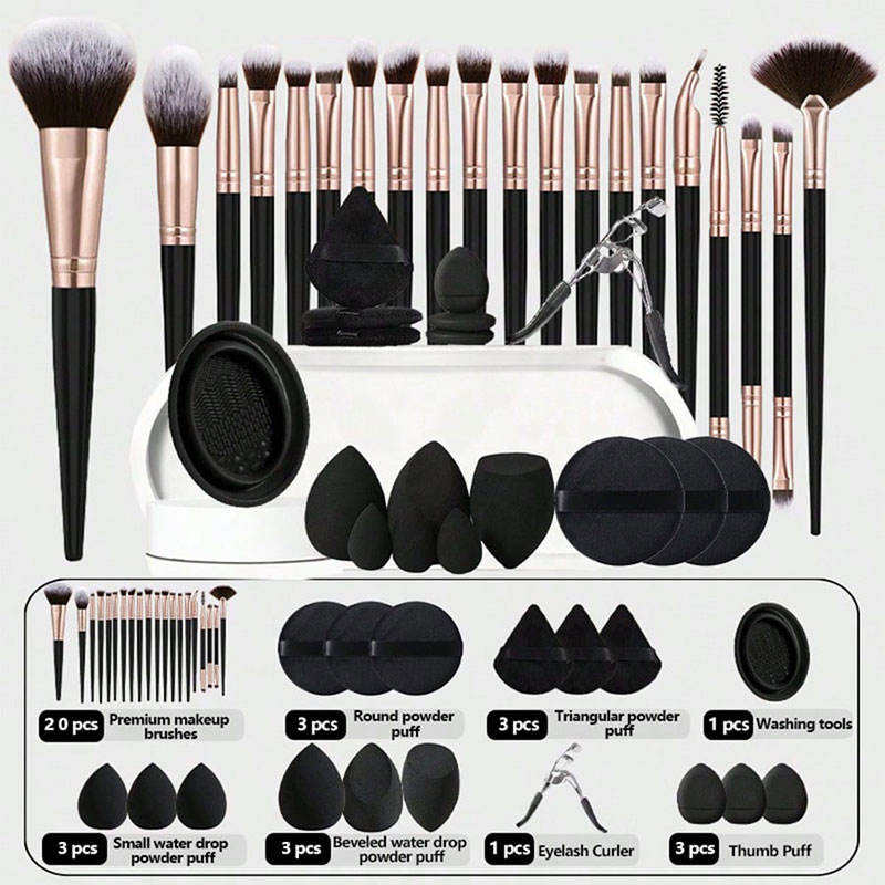 20-Piece Professional Large Combination Facial Cleansing Eyeshadow Blush Makeup Brush Set with Eyeliner Eyebrow Pencil for Face
