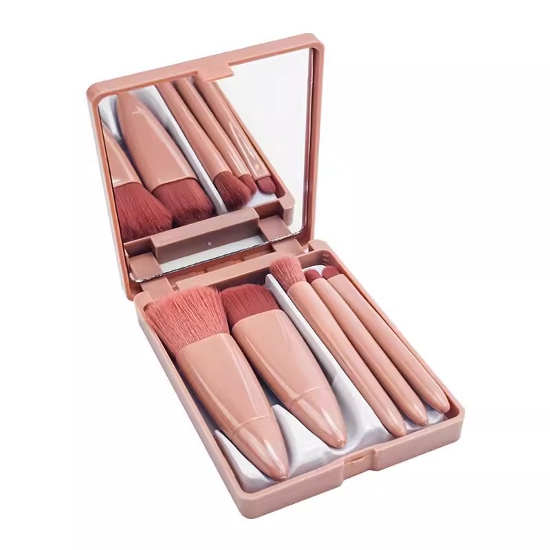 Wholesales Private Label Mini 5-piece Portable Home Use/Travel Makeup Brush Set With Mirror Affordable Beauty Tools for Students
