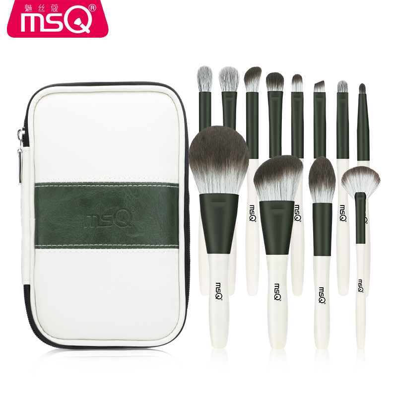 MSQ 12-Piece Eco-Friendly Women's High Quality Makeup Brush Set with PU Leather Case for Face Makeup