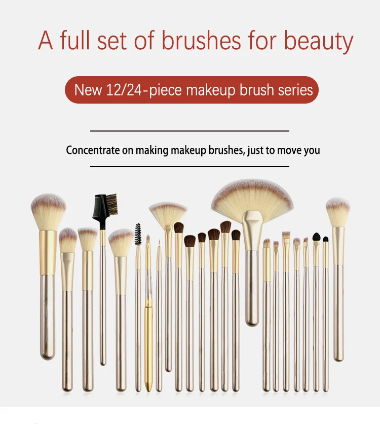 24 PCS Gold Soft Synthetic Hair Eyeliner Blending Eyebrow Brush Mascara Brush Cosmetic Beauty Makeup Brush Set