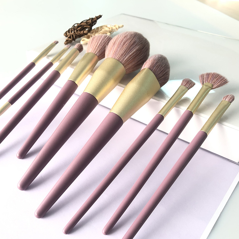 New Arrival Purple Color 9PCS Makeup Brush Set Soft Bristles Eye Shadow Brush Highlight Brush Beginner Beauty Tool