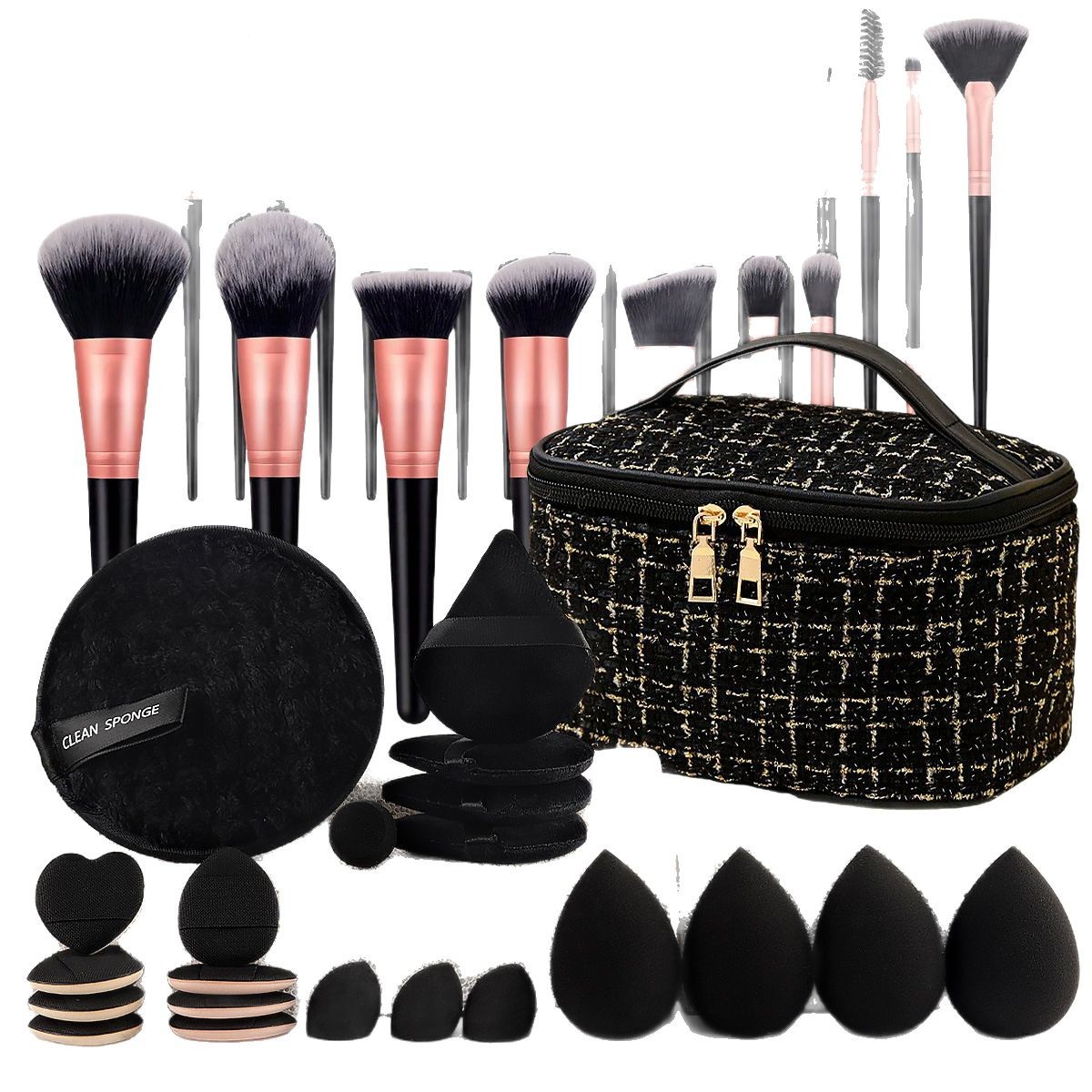 Professional 47-Pieces Beauty Makeup Brush Set Large Combination Face Wash Eye Shadow Blush Synthetic Portable Zipper Bag