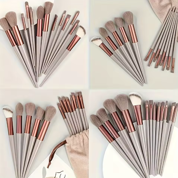 Hot Selling 13-Piece Set of Fashionable Flat Synthetic Hair Brushes Pink Makeup Eyeshadow Concealer Set for Face