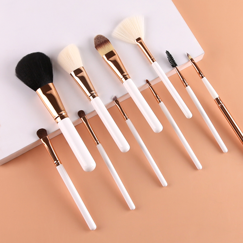 New Trending 10PCS Synthetic Kabuki Cosmetics Foundation Blending Blush Eyeliner Face Powder Makeup Brush Set
