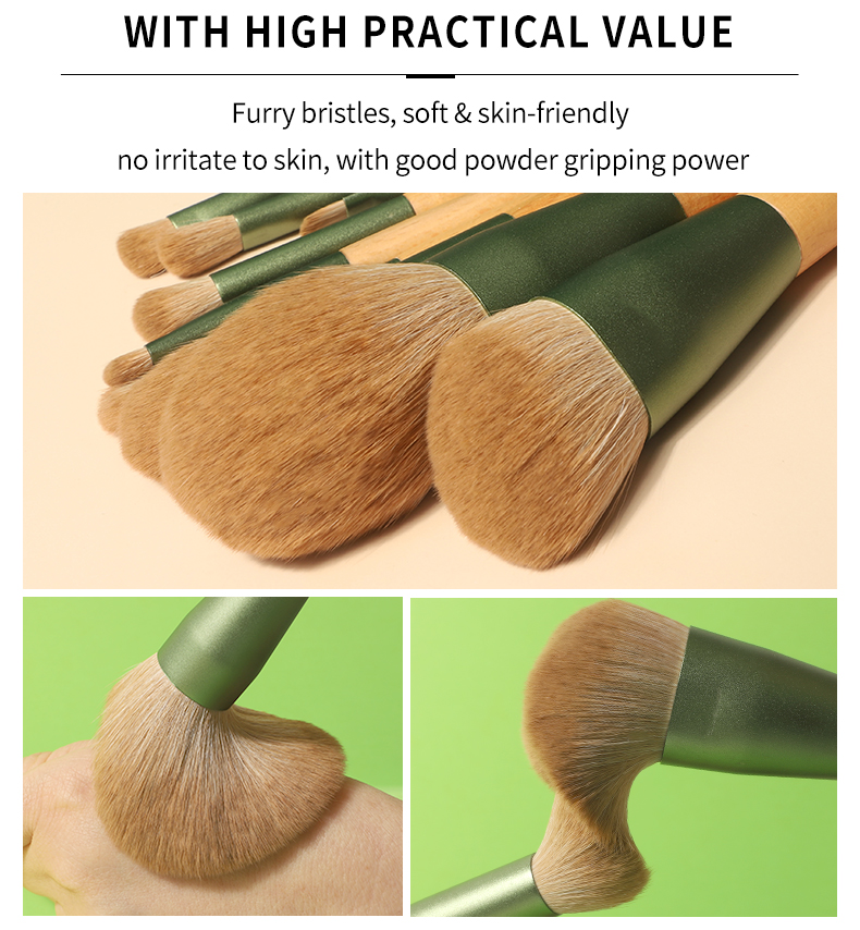 2022 Synthetic Cute Low Moq Green Complete Makeup Artist With Bag Vegan Custom Logo High Quality Professional Makeup Brush Set