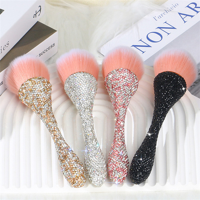 Bling Crystal Rhinestone Diamond Portable Inlaid Blusher Soft Hair Nail Eyebrow Brush for Makeup Loose Powder Cosmetic Set