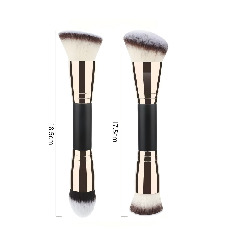 Simple Double-Ended Contour &amp; Foundation Makeup Brush Set with Synthetic Bristle Wood Handle-Multi-Function Face Makeup Tools