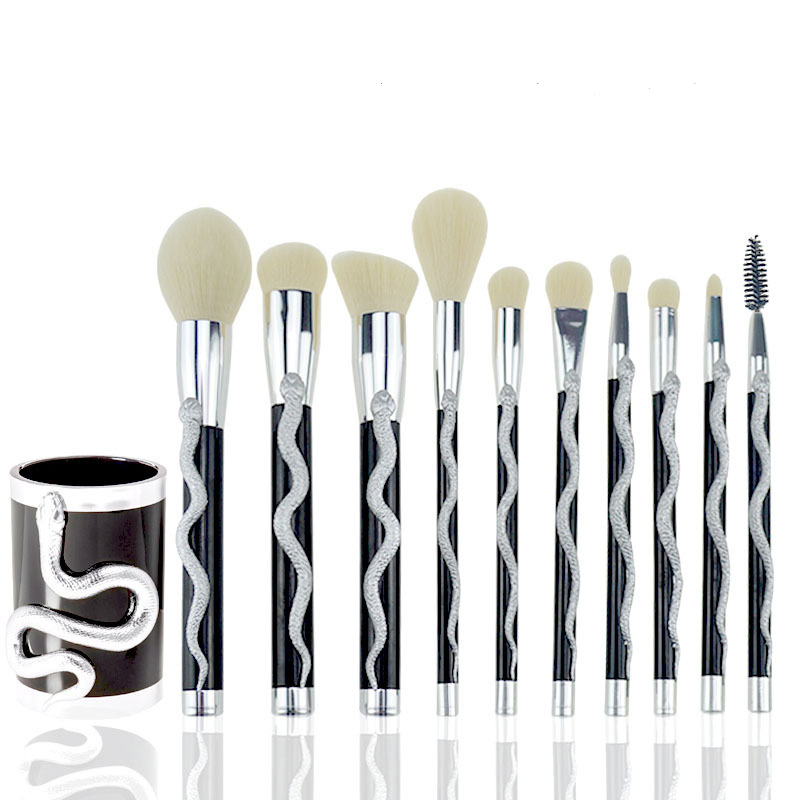 Luxury Makeup Tools 10PCS 3D Snake Shape Makeup Brushes Set with Barrel Holder